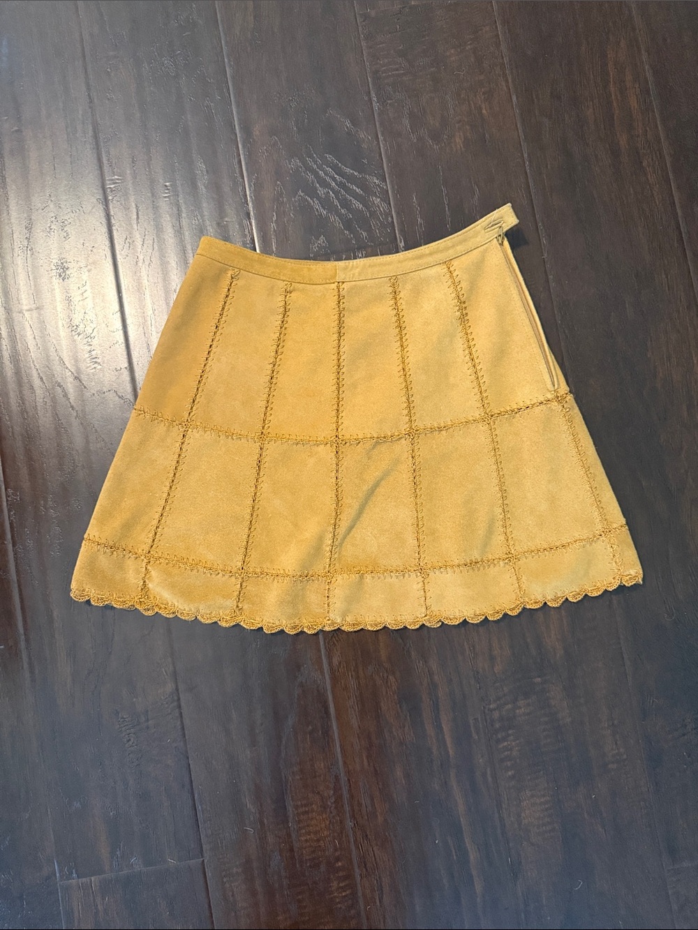 Free People Mustard Yellow Suede A-Line Mini Skirt